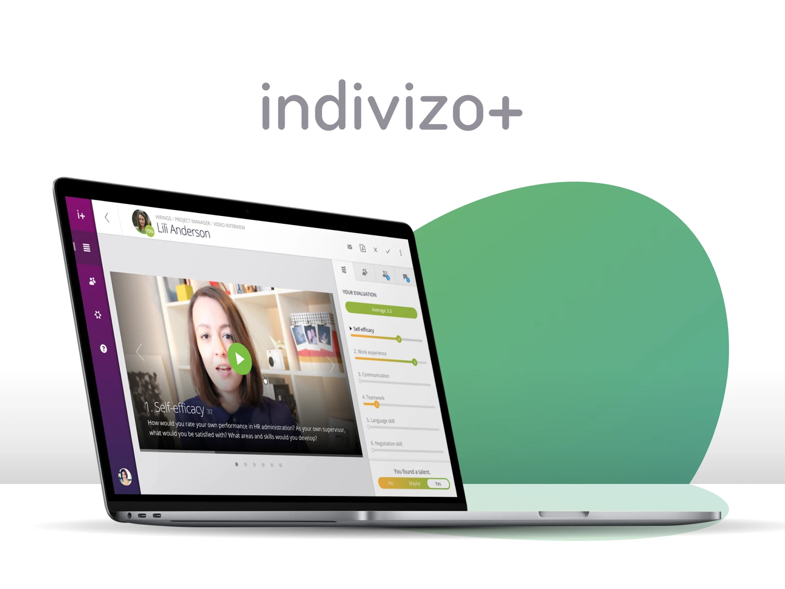 Indivizo recruiter view of a candidate video interview on a MacBook